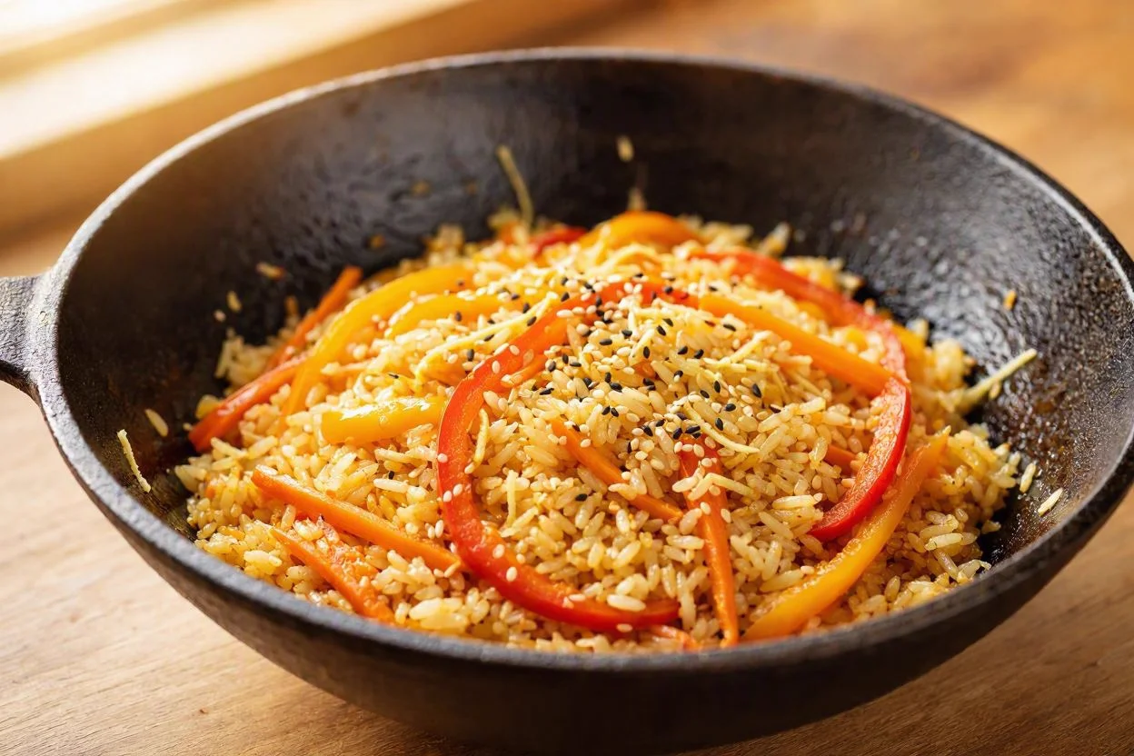 Arroz salteado con jengibre y verduras