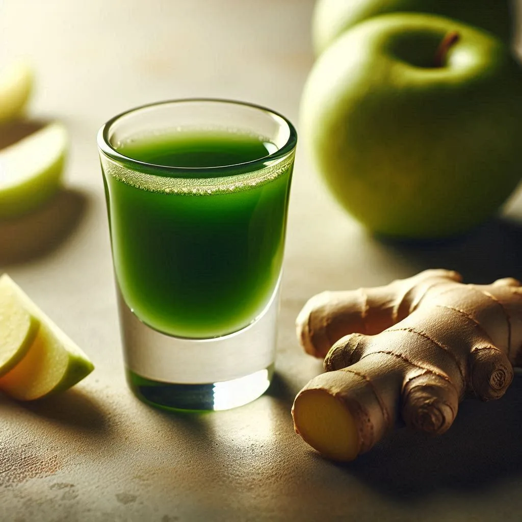 Shot verde detox: jengibre, espinaca y manzana