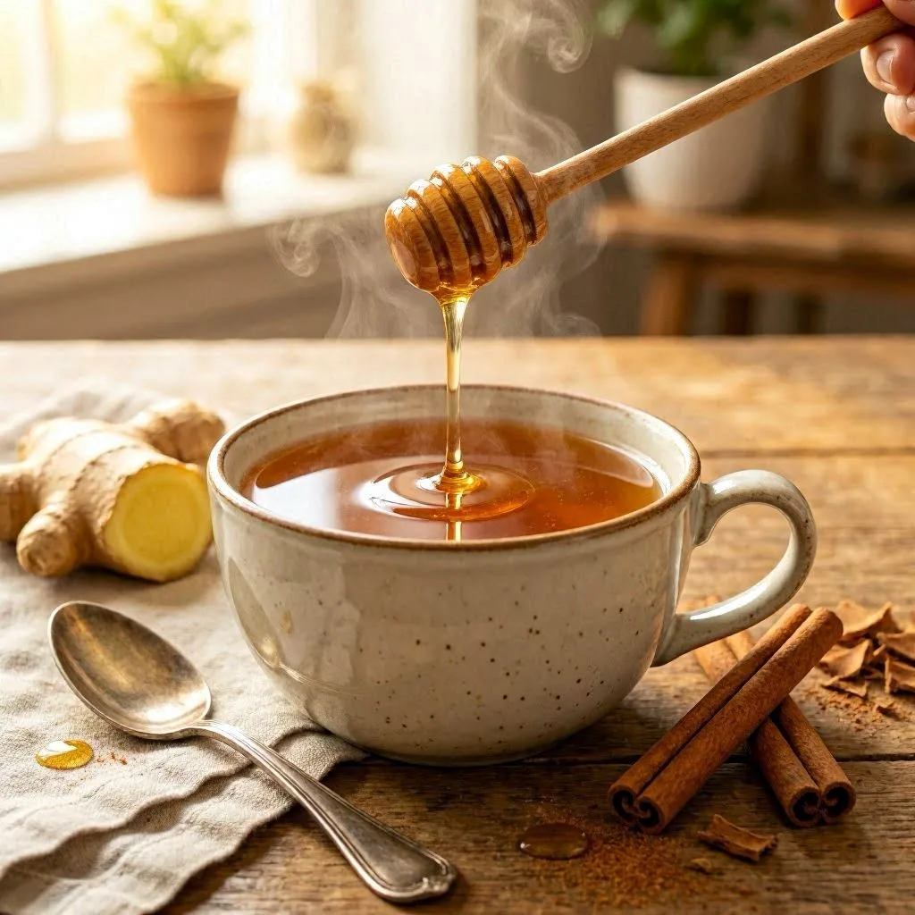 Té de jengibre, miel y canela para el frío